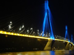 Charilaos Trikoupis Bridge at night