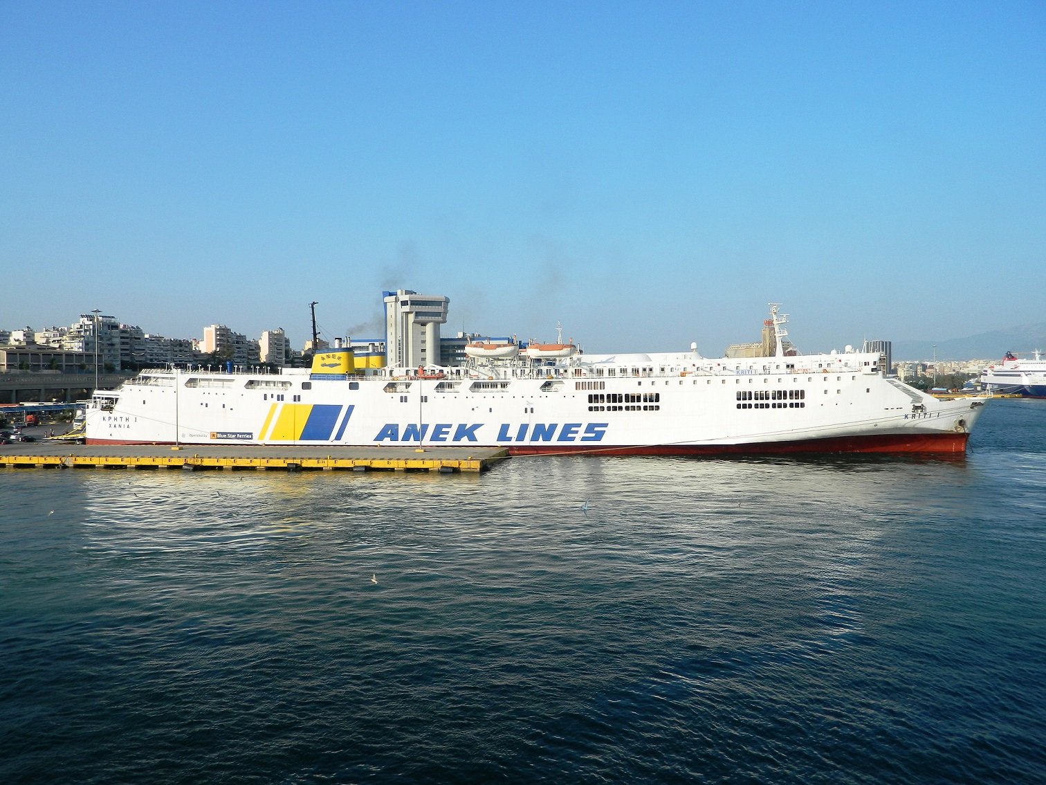 Kriti I with Blue Star Ferries Banner