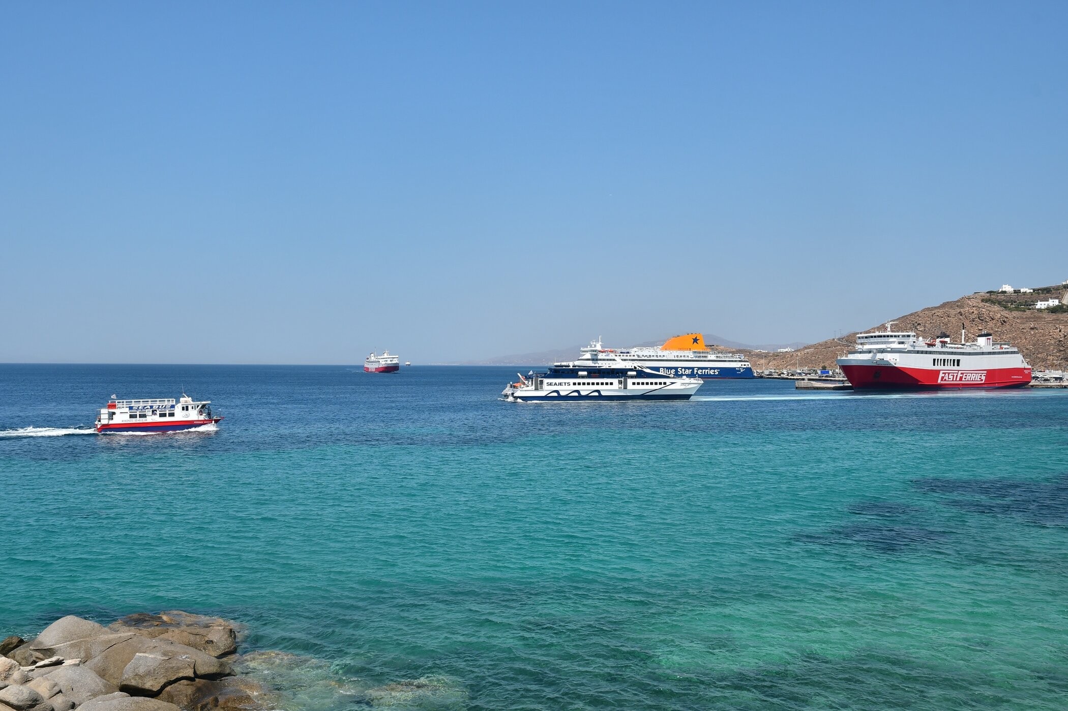 Blue Star Myconos_Theologos P_Ekaterini P_Sifnos Jet_Fast Ferries Andros_Mykonos Express_31-07-21_Mykonos