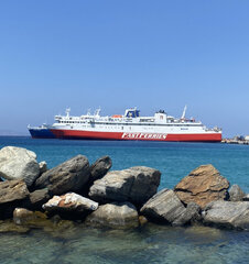 Ekaterini P and Andros Queen at Tinos Port.